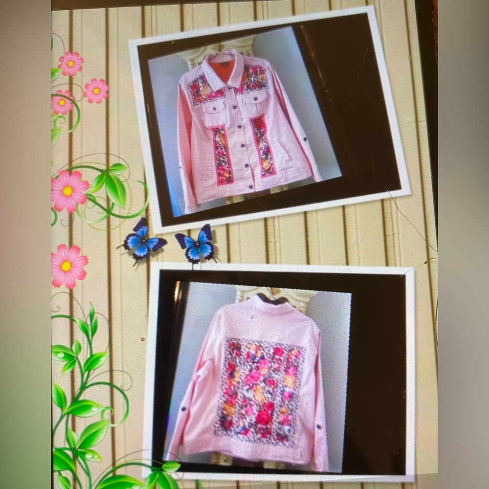 Roz & Ali Upcycle Pink Jeans Jacket Sz 22/24